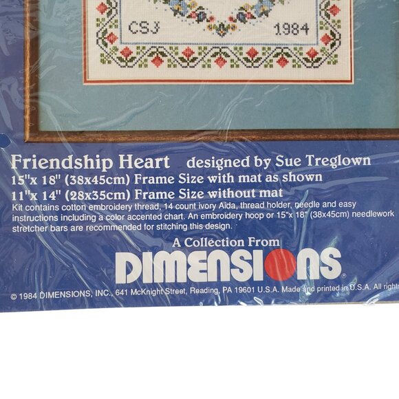 Vintage 1984 DIMENSIONS Counted Cross Stitch Kit 7865 Friendship Heart 11" × 14" - Picture 3 of 4